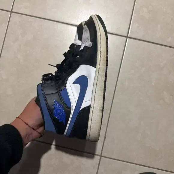 Air Jordan 1 Mid - Black and Dark Powder Blue Sneakers, Men's Size 10